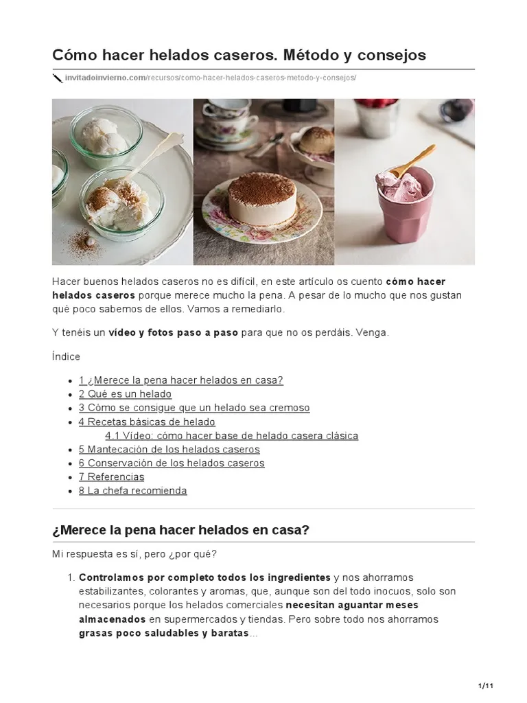 Ingredientes para elaborar helados artesanales